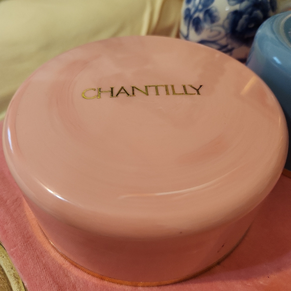 Vintage Chantilly Pink Powder Vanity Hollywood Regency Empty Include Powder Puff